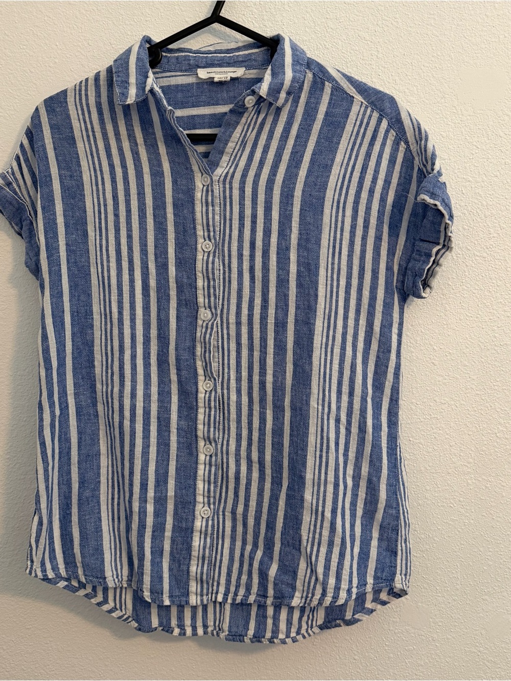 Cotton Linen Blend Button Down Striped Shirt - Size XS